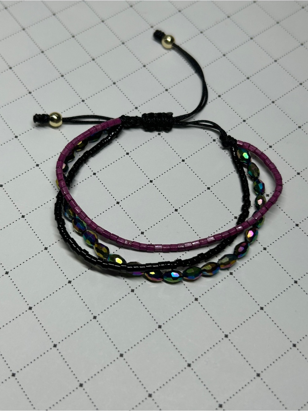 Handmade Black and Purple Beaded Wrap Bracelet